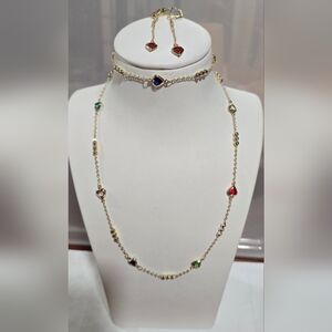 Elegant 14k Gold Plated Necklace and Bracelet Set with Multicolor Stones